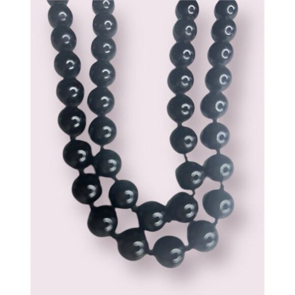 Black Onyx Necklace Be ads Gilt Sterling Silver Clasp 34 Inch Long 100g - Picture 2 of 5